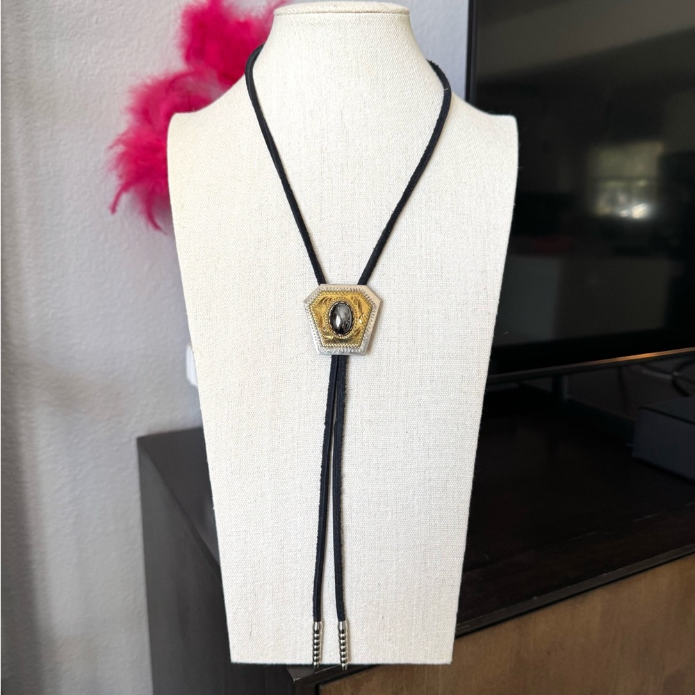 Vintage Marcasite Stone Southwestern Bolo Tie